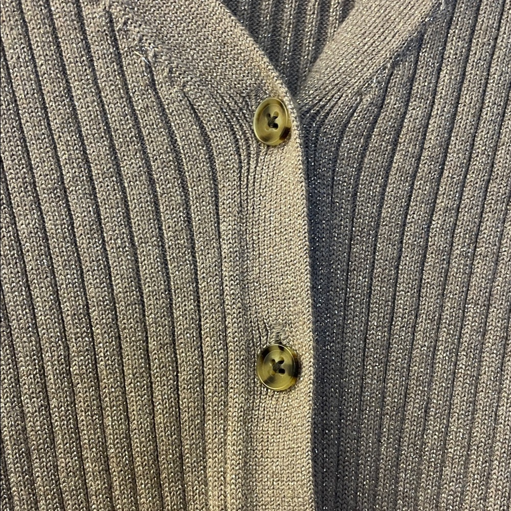 GAP Gold Shimmer Ribbed Button-Up Cardigan - Beige - Picture 4 of 7